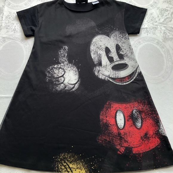 Desigual Disney Mickey Mouse Print And Friends Girls Size 9/10 Black Mesh Dress - Picture 1 of 16